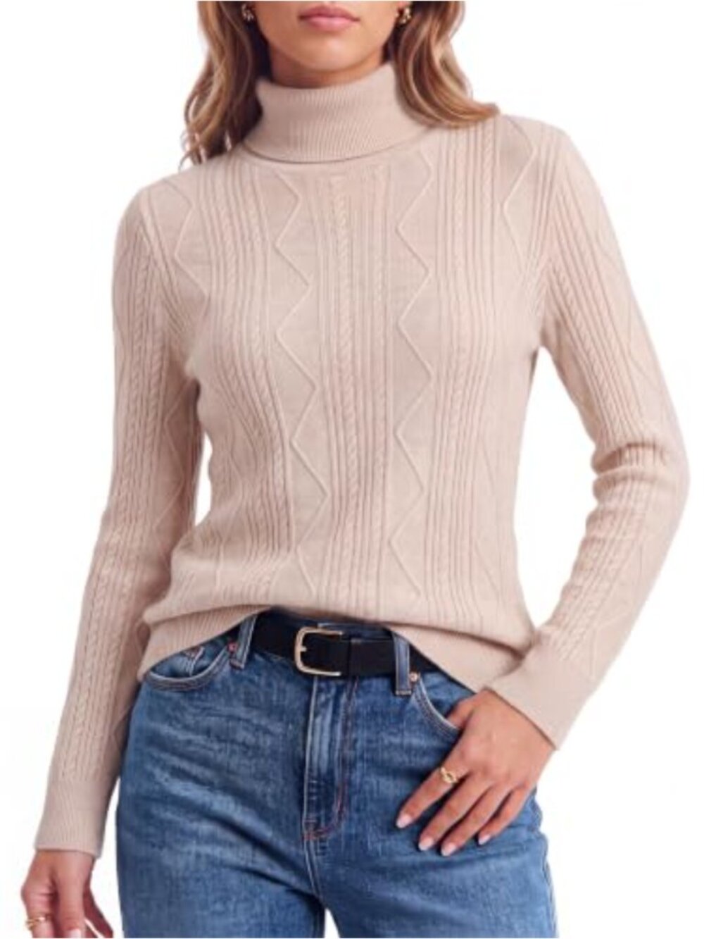 Women's Turtleneck Cable Knit Sweater Long Sleeve Pullover Fall Winter